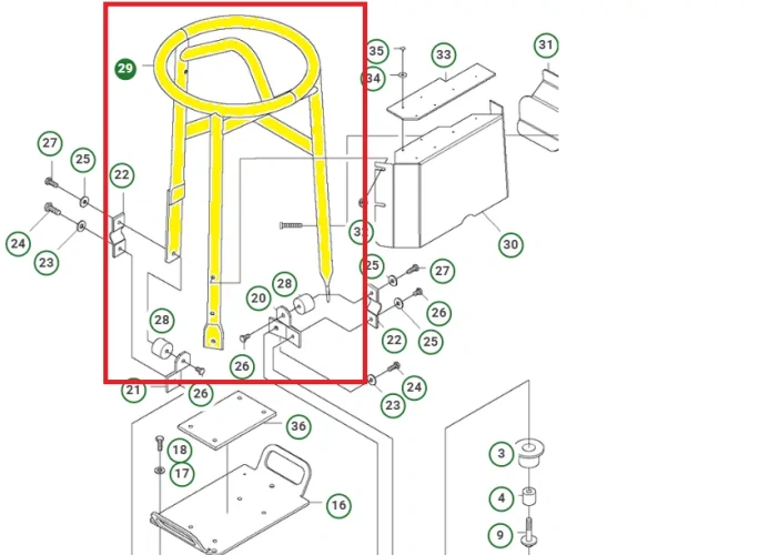 Schemat przedstawia uchwyt stosowany w zagęszczarkach Husqvarna LX 90. Uchwyt jest oryginalną częścią przeznaczoną do zagęszczarek Husqvarna.