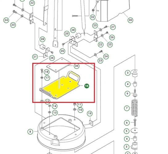 Schemat przedstawia płytę silnika stosowaną w zagęszczarkach Husqvarna LX 90. Płyta jest oryginalną częścią przeznaczoną do zagęszczarek Husqvarna.