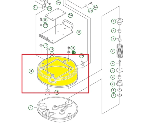 Schemat przedstawia bazę silnika stosowaną w zagęszczarkach Husqvarna LX 90. Baza jest oryginalną częścią przeznaczoną do zagęszczarek Husqvarna.