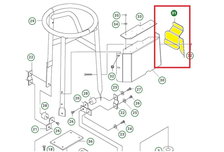 Schemat przedstawia osłonę stosowaną w zagęszczarkach Husqvarna LX 90. Osłona jest oryginalną częścią przeznaczoną do zagęszczarek Husqvarna.