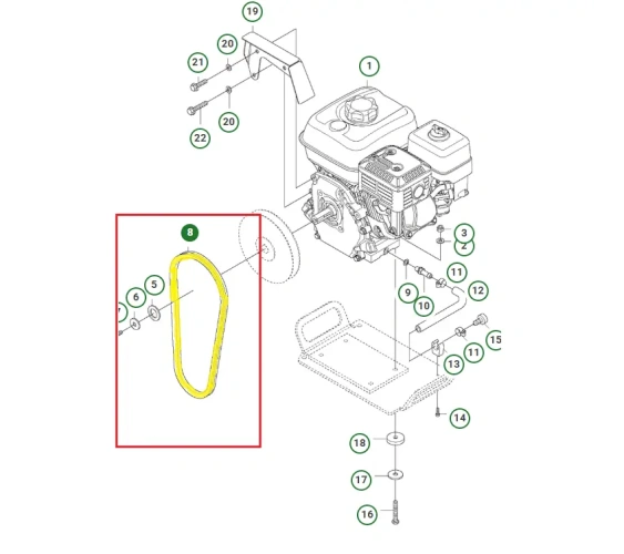 Schemat przedstawia pasek klinowy stosowany w zagęszczarkach Husqvarna LX 90. Pasek jest oryginalną częścią przeznaczoną do zagęszczarek Husqvarna.