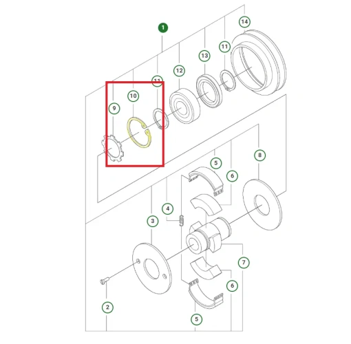 Schemat przedstawia pierścień zabezpieczający sprzęgła stosowany w zagęszczarkach Husqvarna LX 90. Pierścień jest oryginalną częścią przeznaczoną do zagęszczarek Husqvarna.
