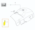 Osłona zimowa pilarki 570, 576 XP Husqvarna, zdjęcie schematu ukazujące umiejscowienie osłony, w tle widoczne też inne części, osłona oznaczona kolorem żółtym,