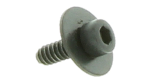 Śruba montażowa pilarki Husqvarna 575 XP, czarna, z widocznymi rowkami na całej długości. Ujęcie z boku, skupiające się na głowicy oraz gwintowanej części. Idealna do montażu w narzędziach.