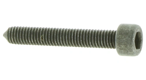 Śruba skrzyni korbowej pilarki 362, 576 XP Husqvarna, czarna, metalowa z widocznym gwintowaniem, widoczna na jasnym tle co uwydatnia szczegóły,