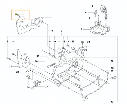 Śruba pilarki Husqvarna 346 XP, 353 w kolorze żółtym, o cylindrycznym kształcie. Używana do mocowania elementów pilarki. Widoczna z boku, na neutralnym tle, podkreślającą detale gwintu oraz długość.Produkt nowy, z wyraźnym napisem.
