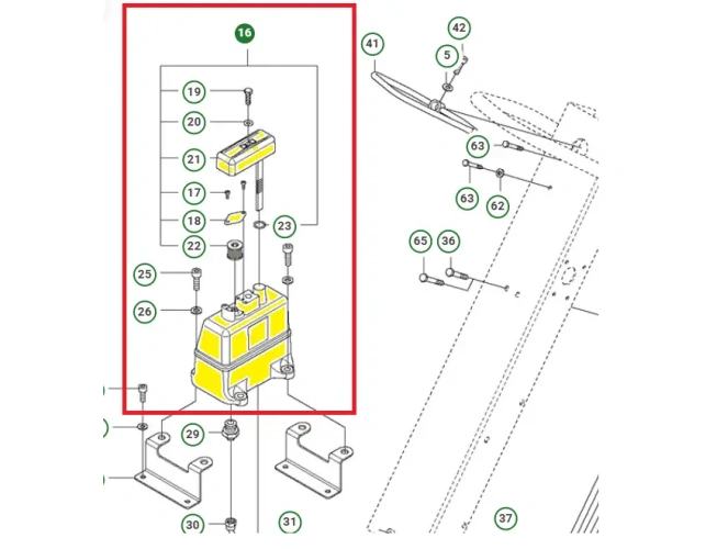 Schemat przedstawia zbiornik hydrauliczny do zagęszczarki stosowany w maszynach Husqvarna. Zbiornik jest dedykowany między innymi do modelu LG 504. Zbiornik jest oryginalną częścią Husqvarna.