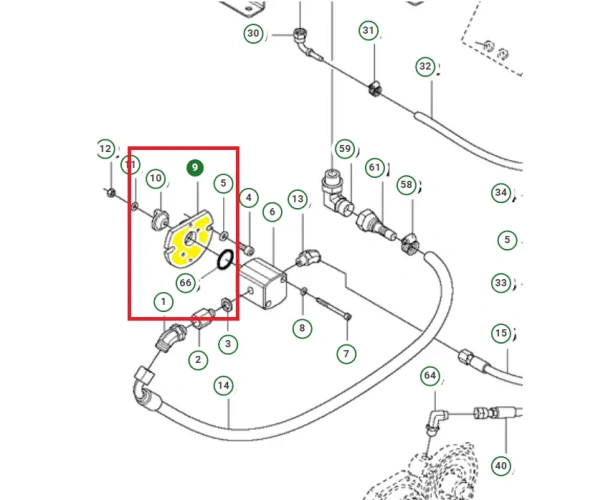 Schemat przedstawia adapter pompy hydraulicznej do zagęszczarki stosowany w maszynach Husqvarna. Adapter jest dedykowana między innymi do modelu LG 504. Adapter jest oryginalną częścią Husqvarna.