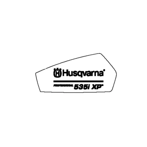 Naklejka pilarki 535i XP Husqvarna. Widoczne logo Husqvarna oraz napis serii maszyny. Ułożona na jednolitym tle.