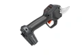 Sekator Aspire PS30X-P4A Husqvarna w kolorze czarnym i szarym, z ergonomicznym uchwytem. Kąt ujęcia: z boku, ukazujący detal ostrza. Widoczne logo Husqvarna na obudowie, akumulator z przodu. Produkt w pozycji stojącej, na jednolitym tle.