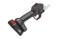 Sekator Aspire PS30X-P4A Husqvarna w kolorze czarnym i szarym, z ergonomicznym uchwytem. Kąt ujęcia: z boku, ukazujący detal ostrza. Widoczne logo Husqvarna na obudowie, akumulator z przodu. Produkt w pozycji stojącej, na jednolitym tle.