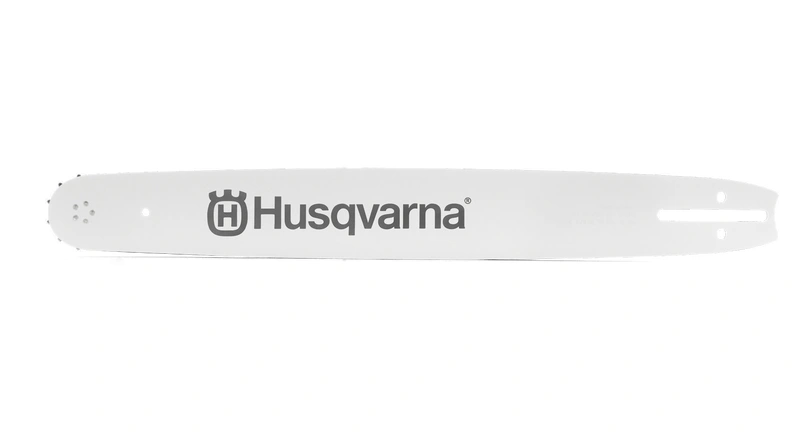 Prowadnica Husqvarna 20"/3/8"/1,5/72DL, szara z logo i oznaczeniem Husqvarna, z precyzyjną przegrodą montażową, leżąca na białym tle.
