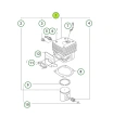 Zespół cylindra pilarki Husqvarna 372XP z cylindrem, tłokiem i uszczelką, widok frontalny na białym tle, podkreślający szczegóły konstrukcji.