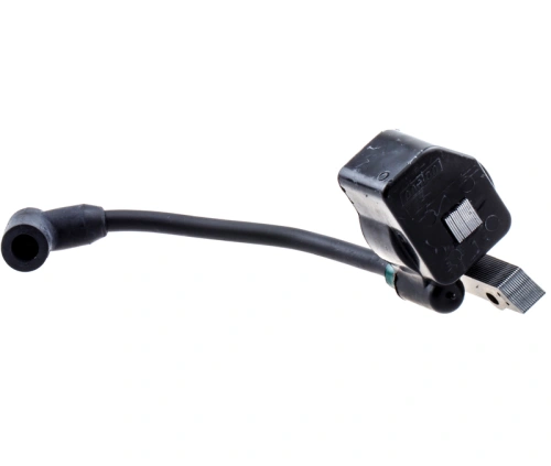 Cewka modułu zapłonowego do wykaszarki Partner T330, czarna z mocowaniem i przewodami, zakończona izolacyjną osłoną. Prosta, kompaktowa forma na białym tle podkreślającym detale.