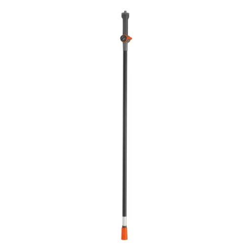 Trzonek przepływowy 150 cm Cleansystem Gardena, srebrno-czarno-pomarańczowy, prosty, frontowo na jednolitym tle, do narzędzi ogrodowych.