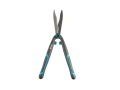 Nożyce do żywopłotu EasyCut Gardena w niebieskim kolorze z pomarańczowym przyciskiem. Metalowe ostrza do precyzyjnego cięcia i ergonomiczny uchwyt zapewniają wygodę użytkowania.