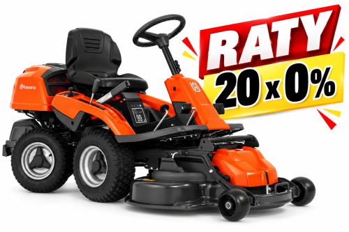 Traktorek ogrodowy Rider R 214TC Husqvarna w kolorze pomarańczowym z szerokim zestawem tnącym Combi 94 cm. Ujęcie z boku, produkt stojący na czterech kołach, widoczne logo Husqvarna na obudowie oraz ergonomiczne siedzisko.