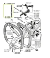 Przewód paliwa do pilarki Husqvarna, widoczny w zbliżeniu na schemacie montażowym. zaznaczonym kolorem zielonym.