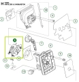 Schemat montażowy gaźnik dmuchawy 525BX Husqvarna. Oznaczony kolorem zieonym.
