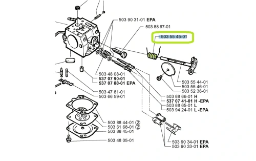 Sprężyna hamulca do pilarki 365 Husqvarna/Jonsered 2165 na tle schematu części, metalowy elastyczny element z co najmniej dwoma zaczepami, na prostym tle ułatwiającym identyfikację.