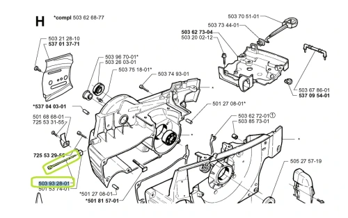 Śruba napinacza pilarki Husqvarna 365/371/ Jonsered 2165/2163, metalowa z płaskim łbem, gwintem, widoczna z boku na tle części, zapewnia trwałość i precyzyjne dopasowanie do mechanizmu napinacza.