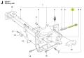 Metalowy wałek pompy oleju do pilarek Husqvarna 338 XPT, 339XP. Cylindryczny kształt z wydłużonym końcem, oznaczony kolorem zielonym. Produkt na schemacie z innymi częsciami, na jednolitym tle dla lepszej widoczności detali.