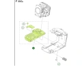 Zespół tłumika pilarki Husqvarna T540XP, T540XP II, oznaczony kolorem zielonym. Ukazane inne elementy montażowe i śruby z numerami.