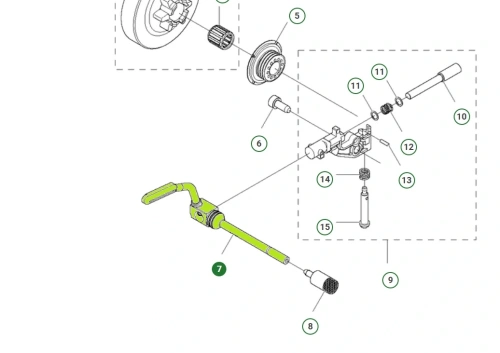 Przewód olejowy do pilarki Husqvarna T540XP/T540XP II, elastyczny, w czarnym kolorze. Widoczny uchwyt oraz złącza, ułożony poziomo na białym tle. Zbliżenie na detale mocowania i zwoje przewodu. Ukazane inne elementy pilarki na schemacie montażówym.