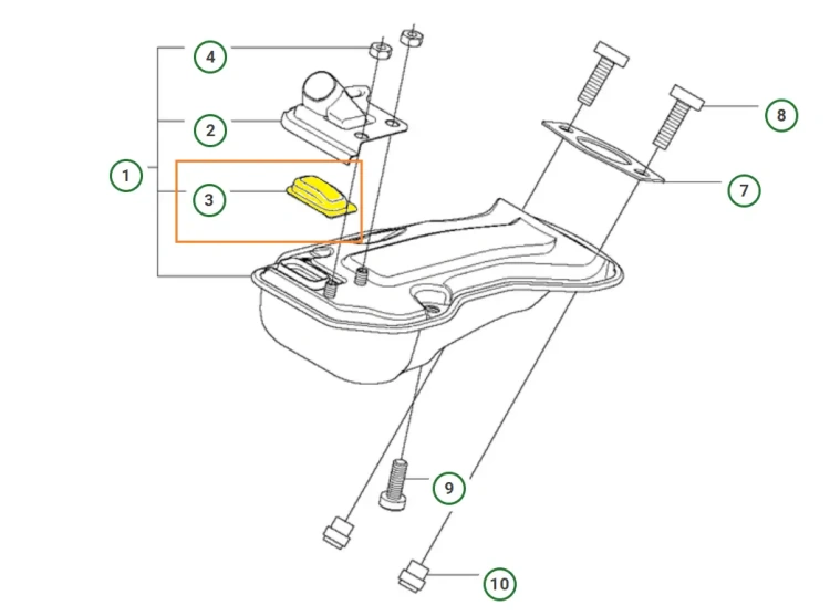 Ekran przeciwiskrowy do pilarek Husqvarna T435, oznaczony kolorem żółtym, kwadratowy, z otworem mocującym i plastikowym elementem na górze, chroni silnik przed iskrami.