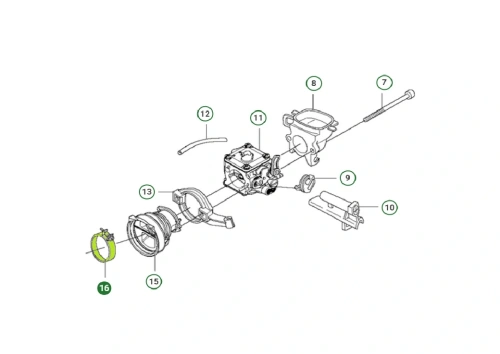 Zestaw elementów mechanizmu pilarki Husqvarna 365 X-Torq, 372 XP® X-TORQ/ XP® G X-TORQ z innymi elementami montażowymi. Widoczne numery katalogowe części, układ na białym tle, dla lepszego odczytu.