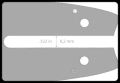 Prowadnica Oregon 16/3/8/1,3mm/55DL o prostokątnym kształcie, wykonana z metalowego materiału. Widoczny napis z numerem identyfikacyjnym oraz dwa otwory montażowe. Produkt leży na jednolitym tle.