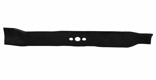 Nóż kosiarki Husqvarna LC 146 SP o długości 46 cm, wykonany z czarnej stali. Widoczny z boku, gładki z dwoma otworami montażowymi i wyprofilowanym kształtem, co ułatwia użytkowanie. Prosty, na białym tle.