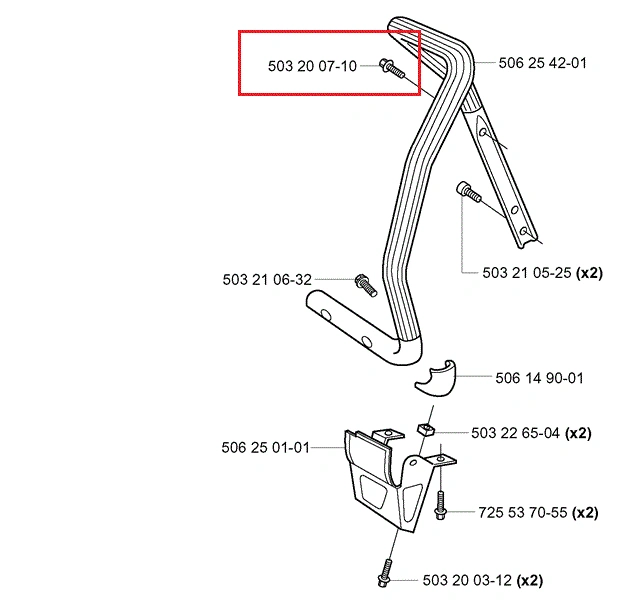 Śruba koła linowego do wykaszarki Husqvarna 250R. Produkt metalowy, początkowo w podręcznej pozycji z widocznymi numerami katalogowymi. Srebrny kolor, prostokątny kształt z gwintem na końcu. Ujęcie frontalne, z tłem neutralnym.