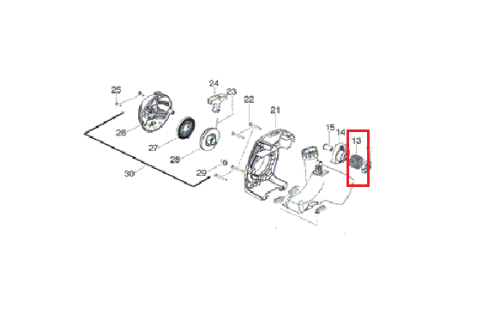 Sprężyna rozrusznika do kosy Husqvarna 125R, element 13 na schemacie, poziomo widoczna, metalowa, gładka, odporna na wysokie napięcia, pokazująca mechaniczny kształt.